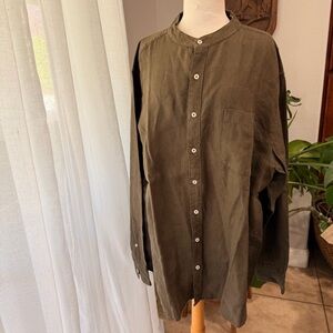 Alto Moda 100% Linen Olive Button Up Shirt Size 3 Lightweight Oversized
